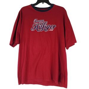 Tommy Hilfiger T-Shirt Mens XL Red Spell Out Graphic Embroidered 1985 Ringer